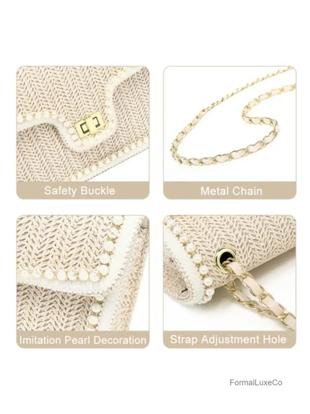 Woven Straw Crossbody Bag for Women Boho Summer Beach Purse with Chain Strap